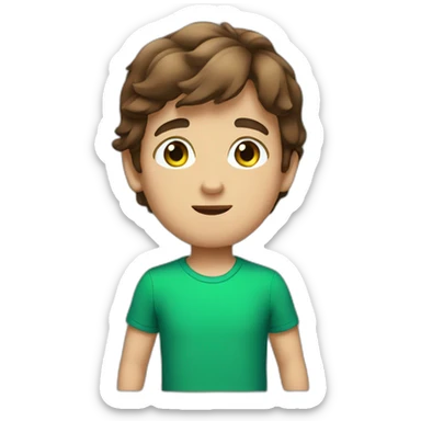 A brownhair boy with green shirt and blue eyes sticker