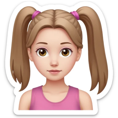 Девушка, бледная кожа, глаза серого цвета, светло русые, длинные волосы, собранные в хвост, розовая майка без рукавов sticker