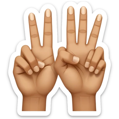 two hands using middle fingers straight and parallel to each other, index fingers pressing together at the apex to form a triangle, light brown skin tone sticker