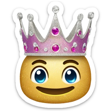 glittery crown with happy smile and happy eyes sticker