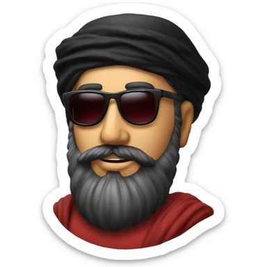 man in black sun glasses and black beard with red arafat sticker