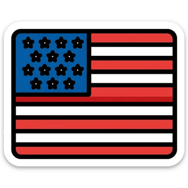 the national flag of the United States, thirteen red and white stripes, blue rectangle with white stars, clean flat icon style sticker