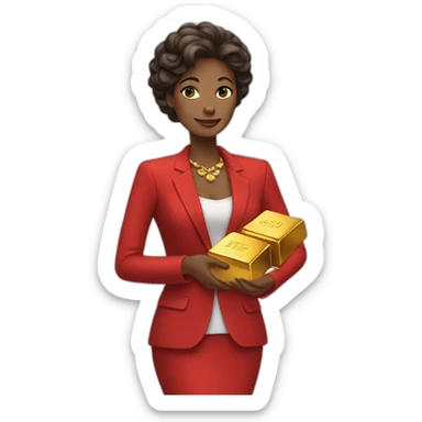 Posh-woman-with-red-suit-offering-goldbar sticker