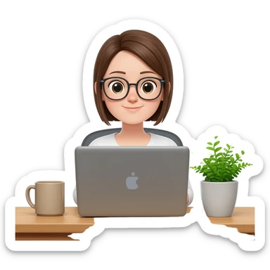 girl with glasses working from home  on PC sticker