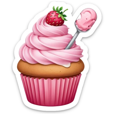 Strawberry cupcake with ice cream scoop style frosting  sticker