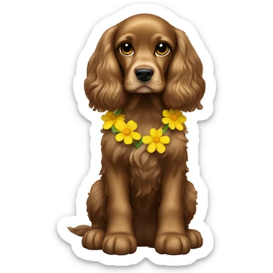 Cocker spaniel Girl sitting Full Body frontal with yellow flower on her ear  sticker