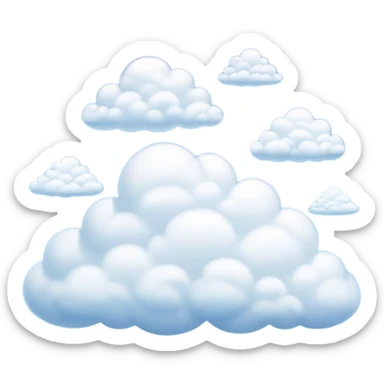Cinematic Realistic Clouds Emoji, Fluffy and soft, with gentle, swirling white clouds floating effortlessly in a deep blue sky. The clouds drift lazily across the horizon, casting shadows and playing with the light in a peaceful and dreamy way. Soft glowing outline, capturing the essence of calm, serenity, and endless sky in a dreamy cloudscape! sticker