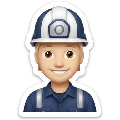 Un ingeniero Casco color blanco  , camisa azul marino oscuro con franja blanca en forma horizontal sticker