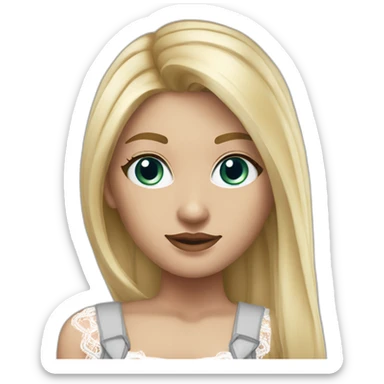 hyperrealistic caucasian female, long straight blonde hair, white lace up crop top and grey tight mini skirt sticker