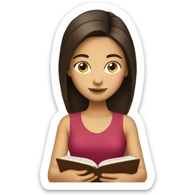 Brunette girl reading a book sticker