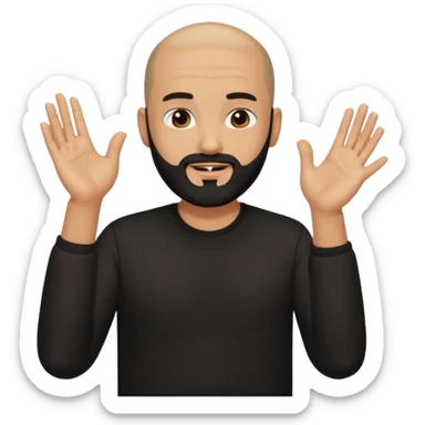 man with a shaved head and black beard, in a black shirt, clapping hands sticker