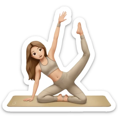 нарисуй девушку в бежевом спортивном  костюме, которая занимается  растяжкой на коврике sticker