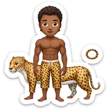 Handsome Black guy with brown skin tone, with muscular build, wearing loose fitting leapard print pajamas and white slippers  sticker