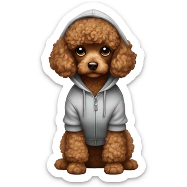 Brown toy poodle with a hoodie sticker