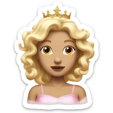A white princess with blonde hair on a floating pink cloud sticker