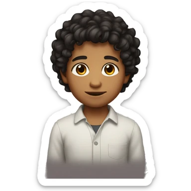 Little boy with tan skin and curly black hair on top of head with sides of hair faded  and brown eyes  sticker
