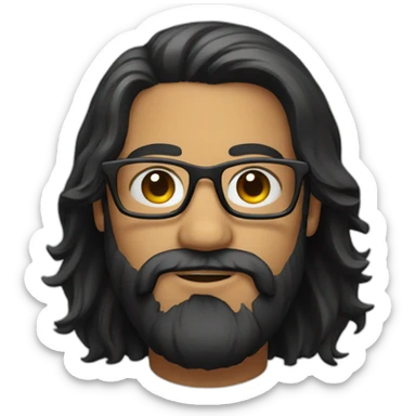 face with black long hair and a beard with glasses sticker