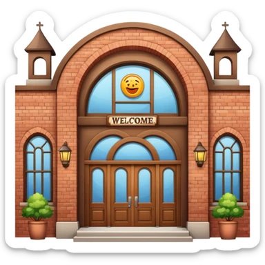 Community center building with a welcome sign sticker