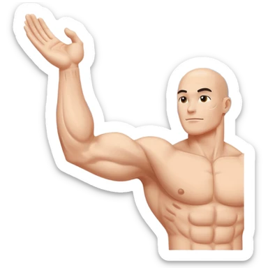 Flexing muscle arm with rising chart, bold minimal style, white background sticker