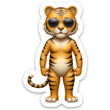 un tigre con gafas oscuras parado en dos patas bravo con la mano en la derecha en la frente sticker
