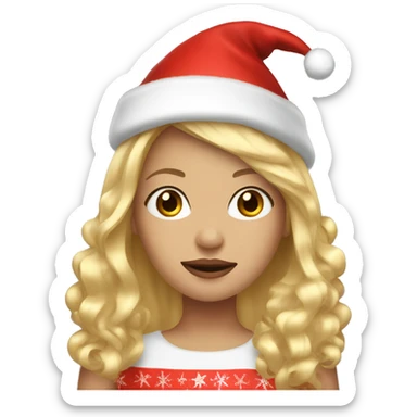 a girl with blonde hair and Christmas hat with gold hoops sticker