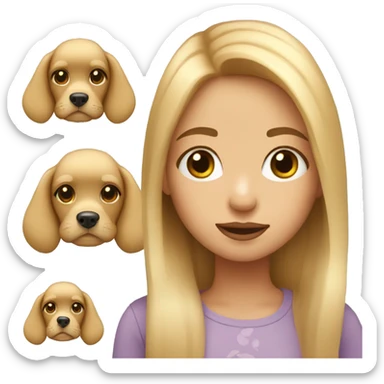 Girl with long blond hair, small lips and a little dog sticker