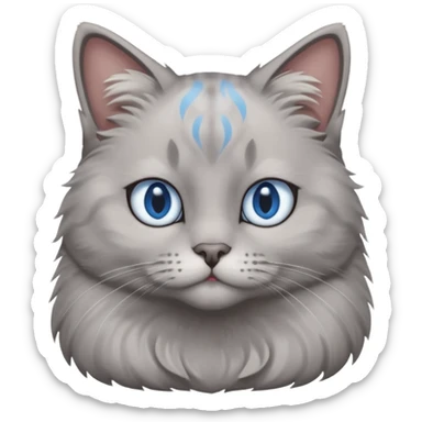 a gray cat with blue eyes on its forehead sticker