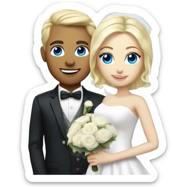 bride blue eyes and blonde hair, groom white skin  sticker