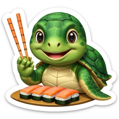 A happy turtle eating sushi sticker