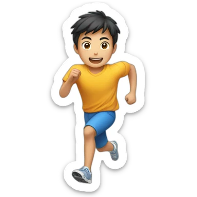 an asian boy running fast sticker
