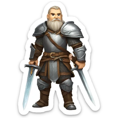 dwarven rune knight with a really big greatsword over their shoulder sticker