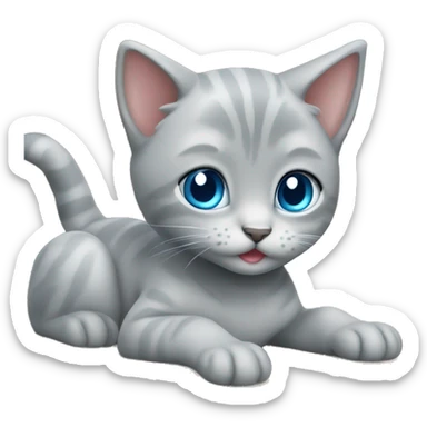 grey kitten blue eyes sitting on the table  sticker