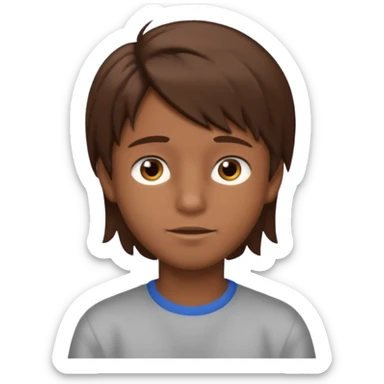 A young boy with brown hair and eyes, with slightly long, straight and disheveled hair sticker