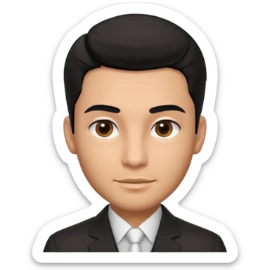 Emoji masculino em estilo 3D / cartoon realista, com pele morena clara, cabelos pretos bem penteados com gel, fios alinhados e com brilho, olhos pretos expressivos, sobrancelhas bem definidas, rosto jovem, expressão simpática e confiante, traços suaves e harmoniosos, sem barba sticker