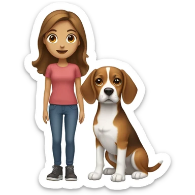Girl with brown hair holding a beagle  sticker