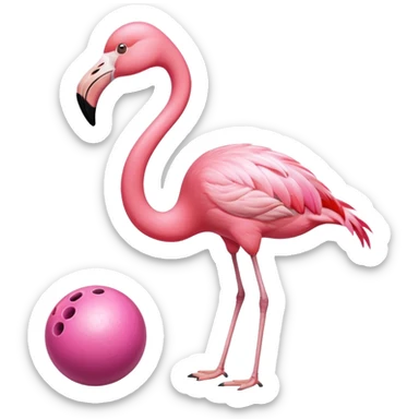 Flamingo playing bowling sticker