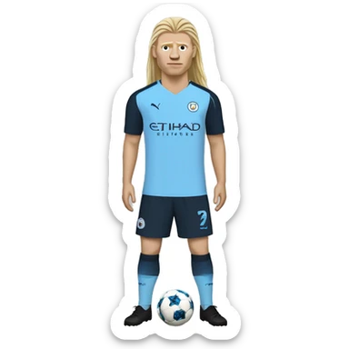 Erling Haaland with long hairs full body Manchester City sticker