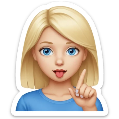  Chica con el dedo índice en la boca mordiéndose la boca ,que la chica sea rubia con ojos azules  sticker