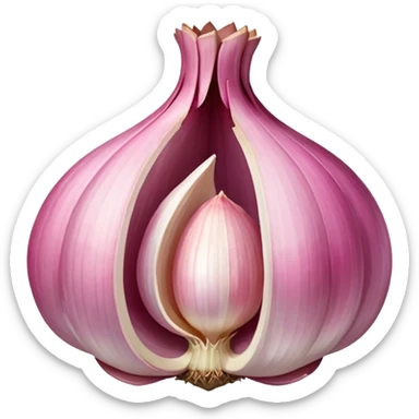 pink garlic with cut piece sticker