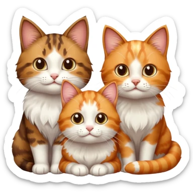 3 cats different colours including brown tabby and white, light patchy calico, and ginger and white sticker