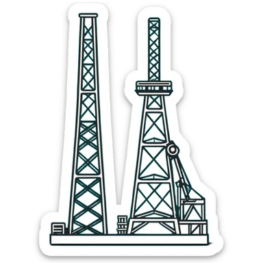 Drilling rig tower with simple lines, minimalist design with soft gradients in sky blue, teal green, white, and light gray sticker