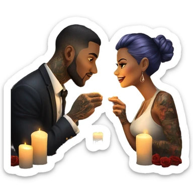 romantic candle light dinner for beautiful tattooed couple sticker
