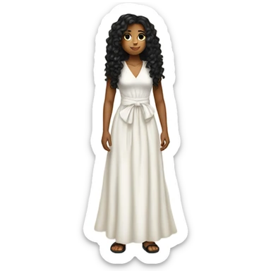 Tan girl with black long curly hair and white tied dress full body sticker