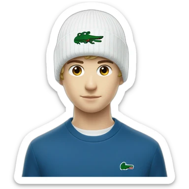 white boy using lacoste beanie with lacoste sticker