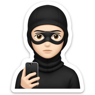 Junge mit Sturmhaube handy in der hand komplett schwarzes outfit und augenbraun gut sticker