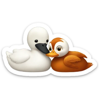 A white duck and orangutan cuddling sticker