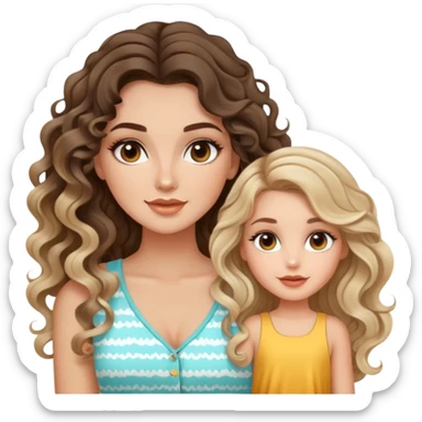 beautiful brunette with blondish balayage white girl with nice curls/defined waves, very long hair, clean girl makeup and nice summer outfit  sticker