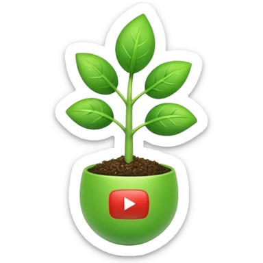 YouTube play icon growing from a small sprout sticker