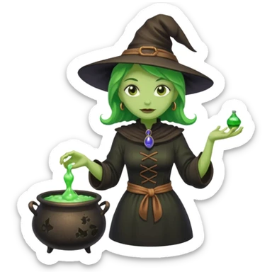 green witch cooking potion sticker