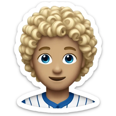 curly hair, blonde, blue eyed, baseball boy sticker